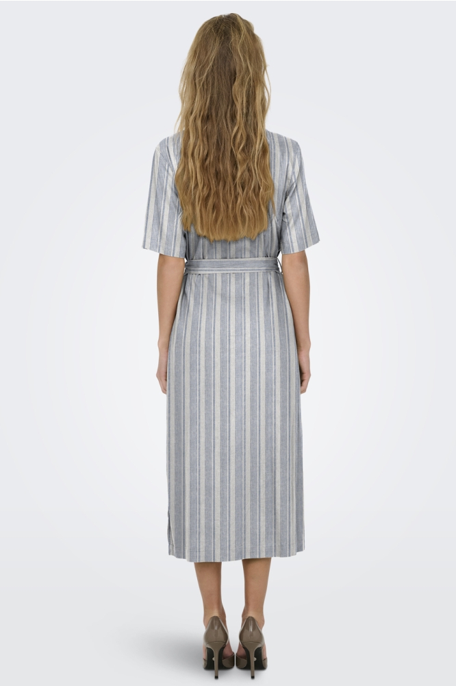 ONLCARO S/S LINEN BL BELT DRESS CC 15338884 Coronet Blue/BRIGHT WHITE